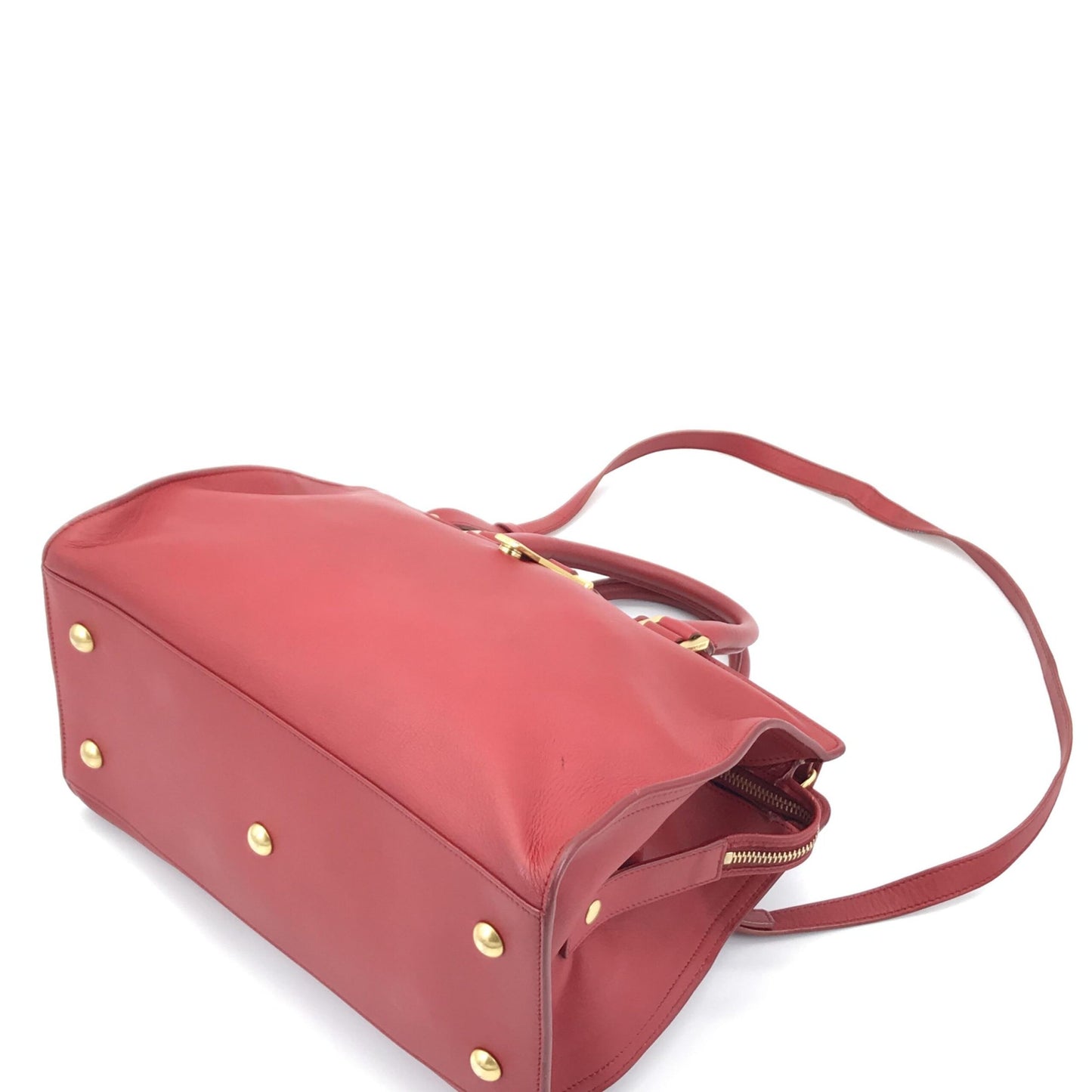 Saint Laurent Preloved Red Leather Handbag with Y Logo - A Timeless Accessory in Good Condition