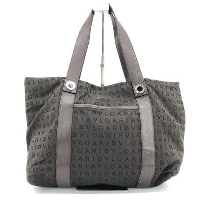 Bulgari Preloved Logo Canvas Tote Bag with Pockets – Timeless Elegance in Brown