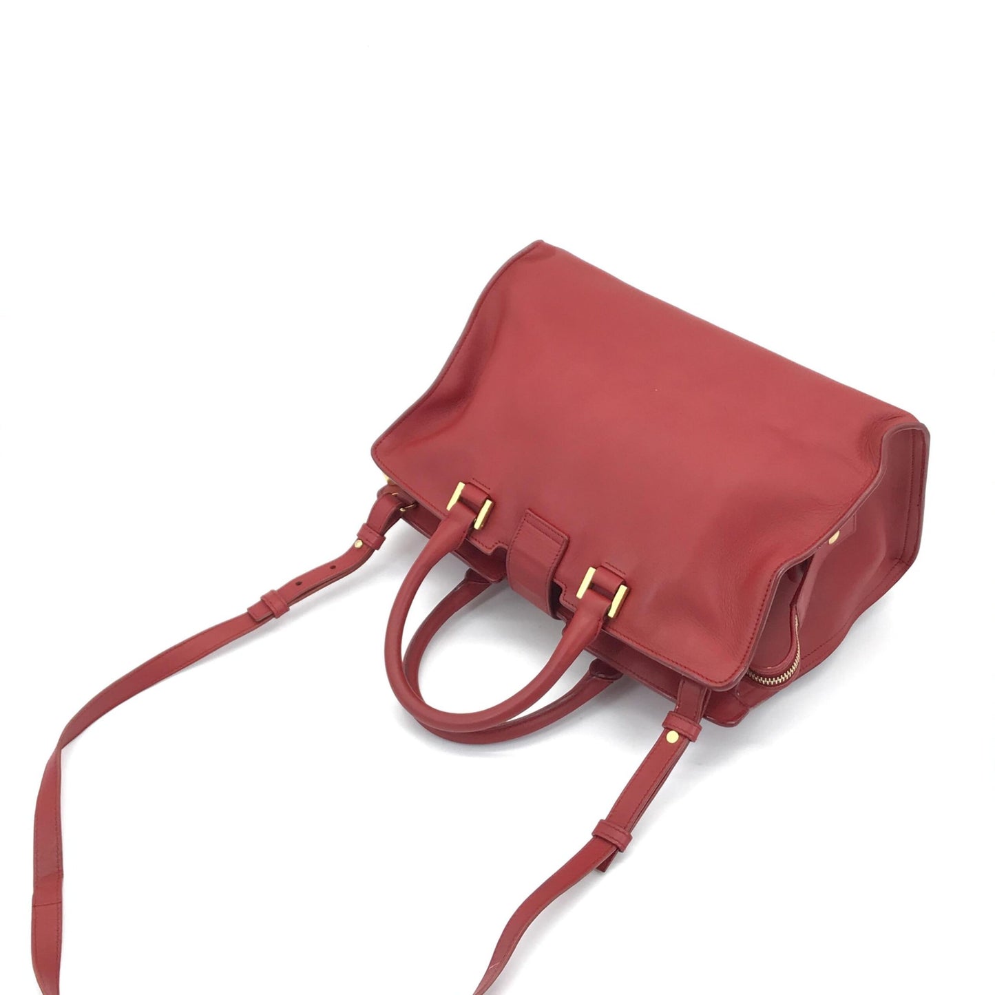 Saint Laurent Preloved Red Leather Handbag with Y Logo - A Timeless Accessory in Good Condition