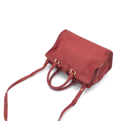 Saint Laurent Preloved Red Leather Handbag with Y Logo - A Timeless Accessory in Good Condition
