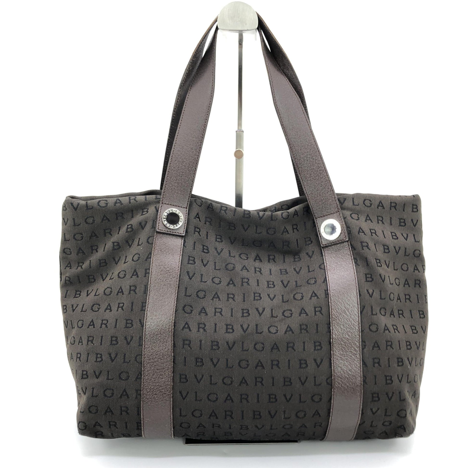 Bulgari Preloved Logo Canvas Tote Bag with Pockets – Timeless Elegance in Brown
