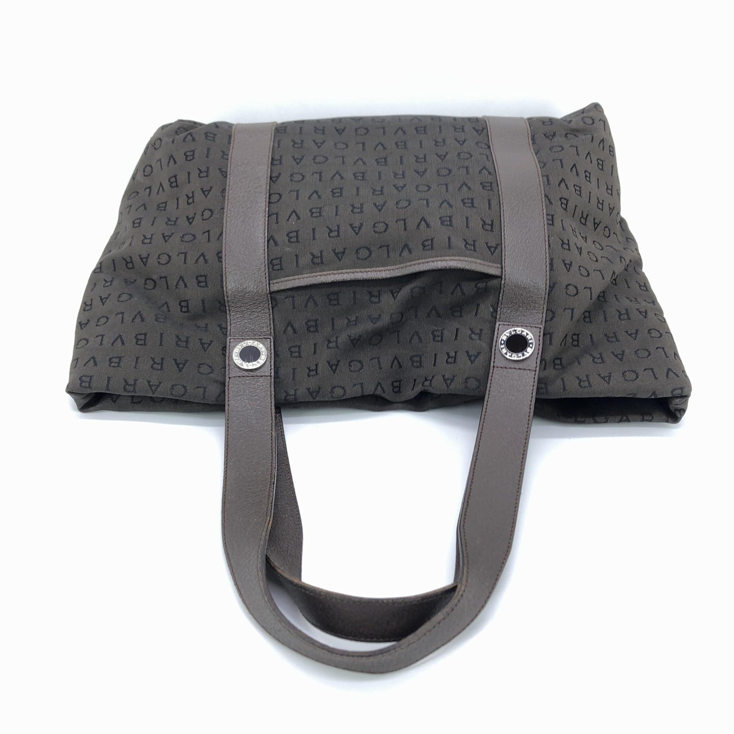 Bulgari Preloved Logo Canvas Tote Bag with Pockets – Timeless Elegance in Brown