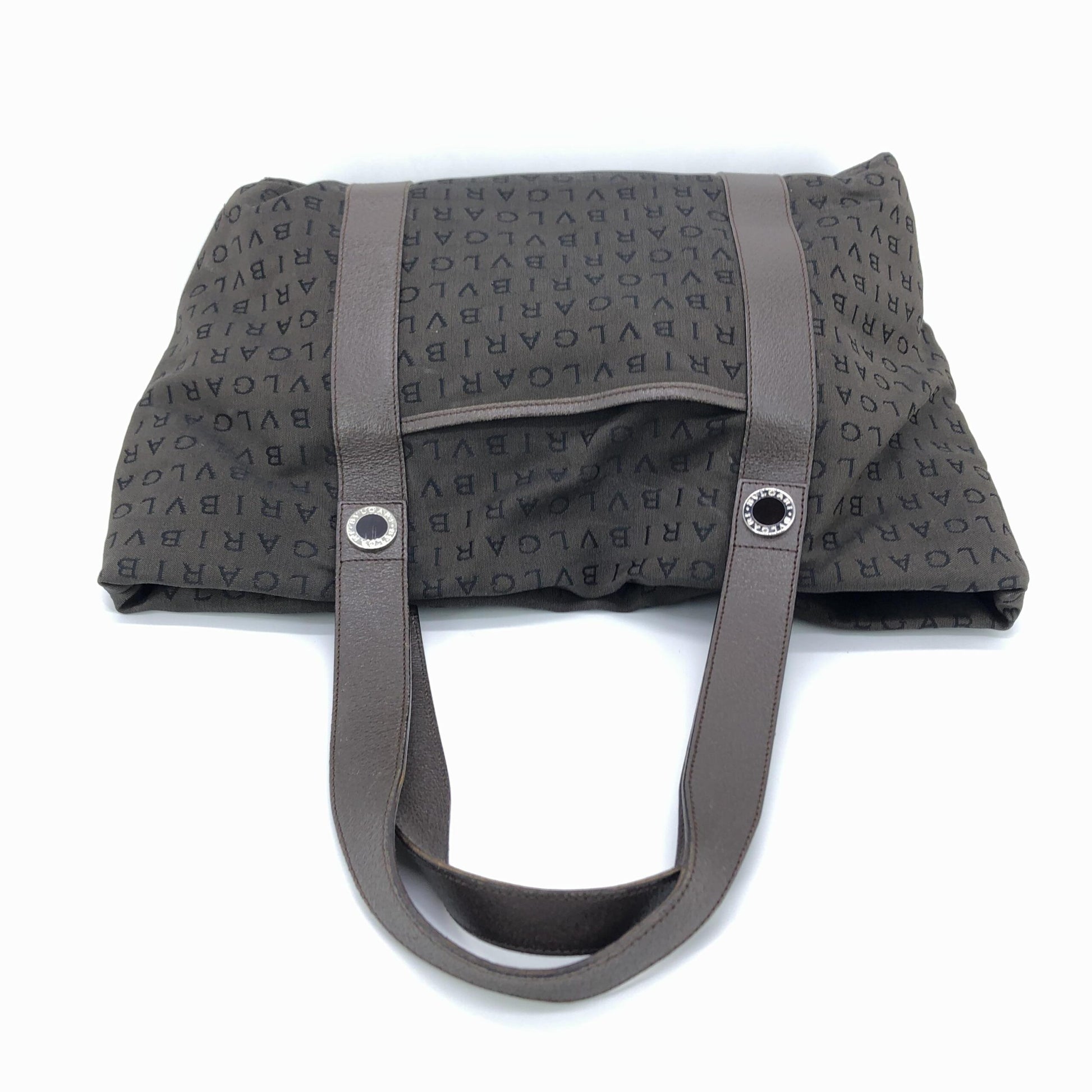 Bulgari Preloved Logo Canvas Tote Bag with Pockets – Timeless Elegance in Brown
