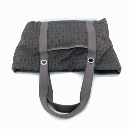 Bulgari Preloved Logo Canvas Tote Bag with Pockets – Timeless Elegance in Brown