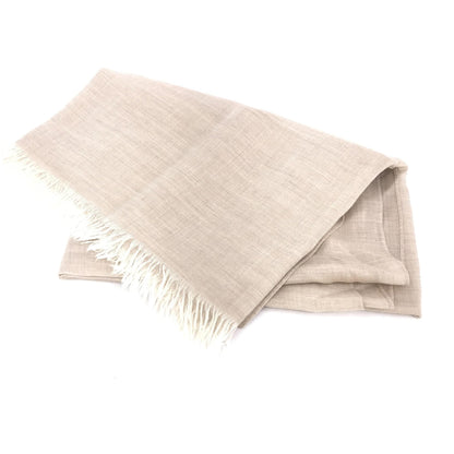 Hermès Preloved Light Beige Linen Scarf with Fringes - A Timeless Luxury Accessory
