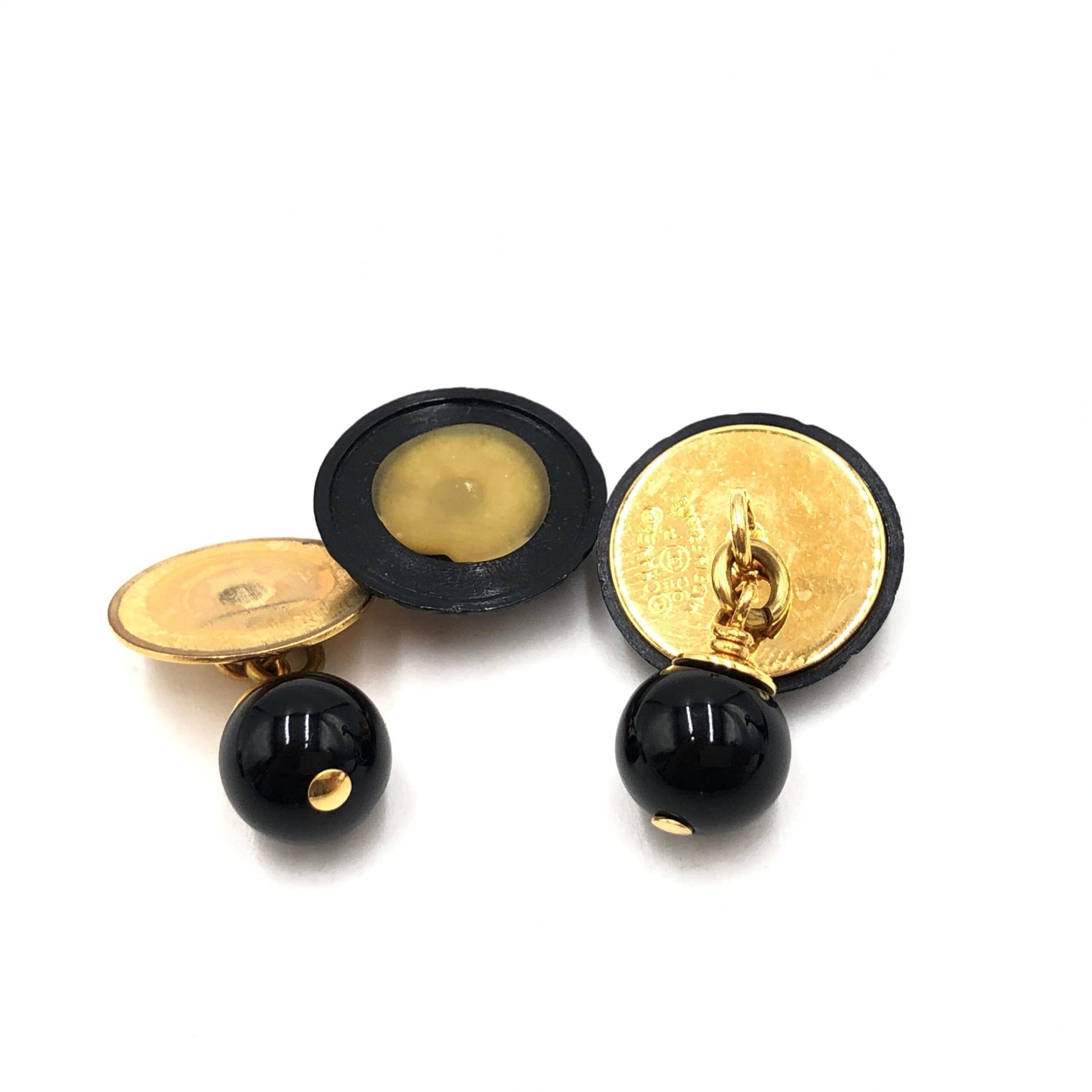 Chanel Matelasse Coco Mark Preloved Black Plastic Cufflinks with Minor Wear