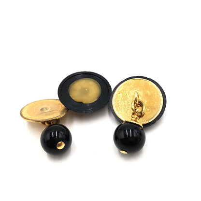 Chanel Matelasse Coco Mark Preloved Black Plastic Cufflinks with Minor Wear