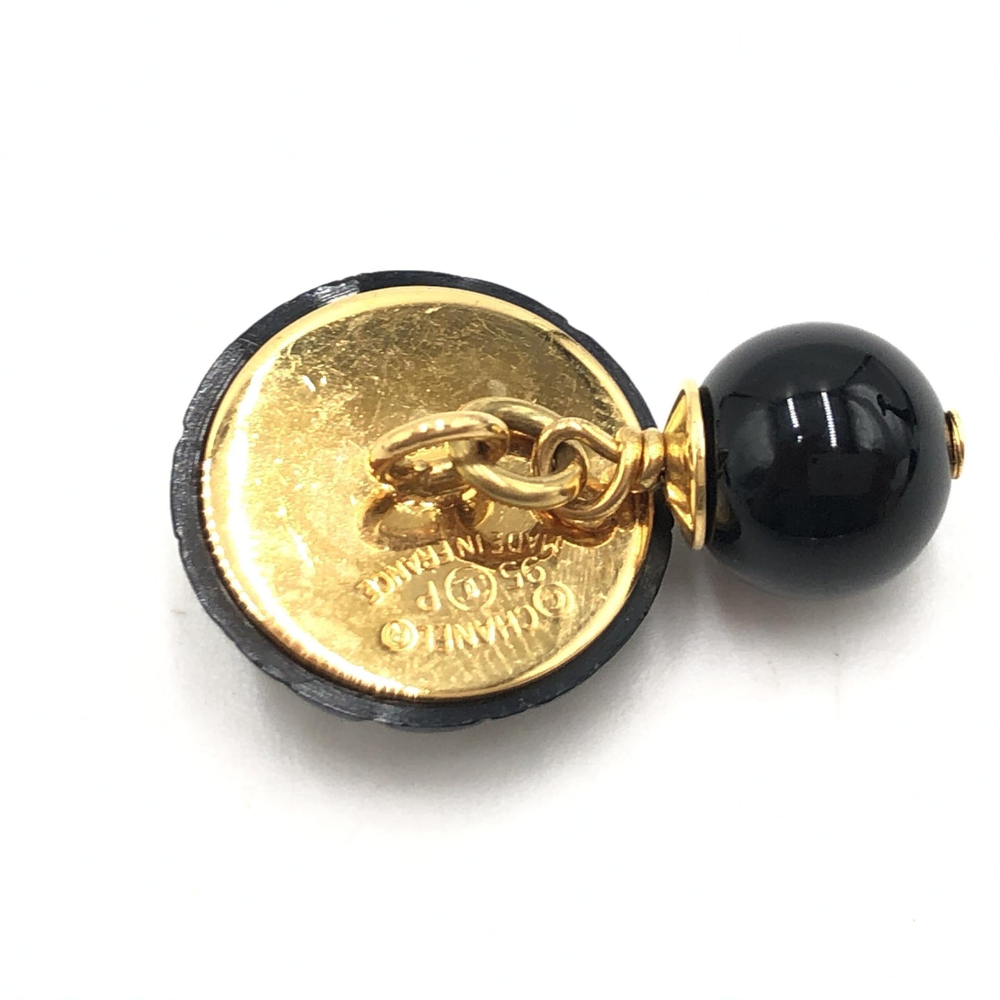 Chanel Matelasse Coco Mark Preloved Black Plastic Cufflinks with Minor Wear