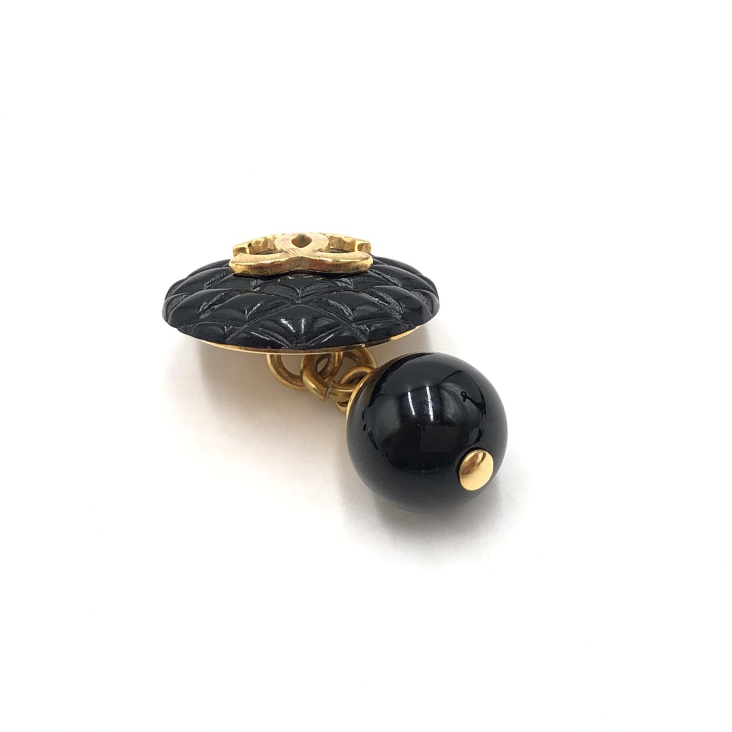 Chanel Matelasse Coco Mark Preloved Black Plastic Cufflinks with Minor Wear