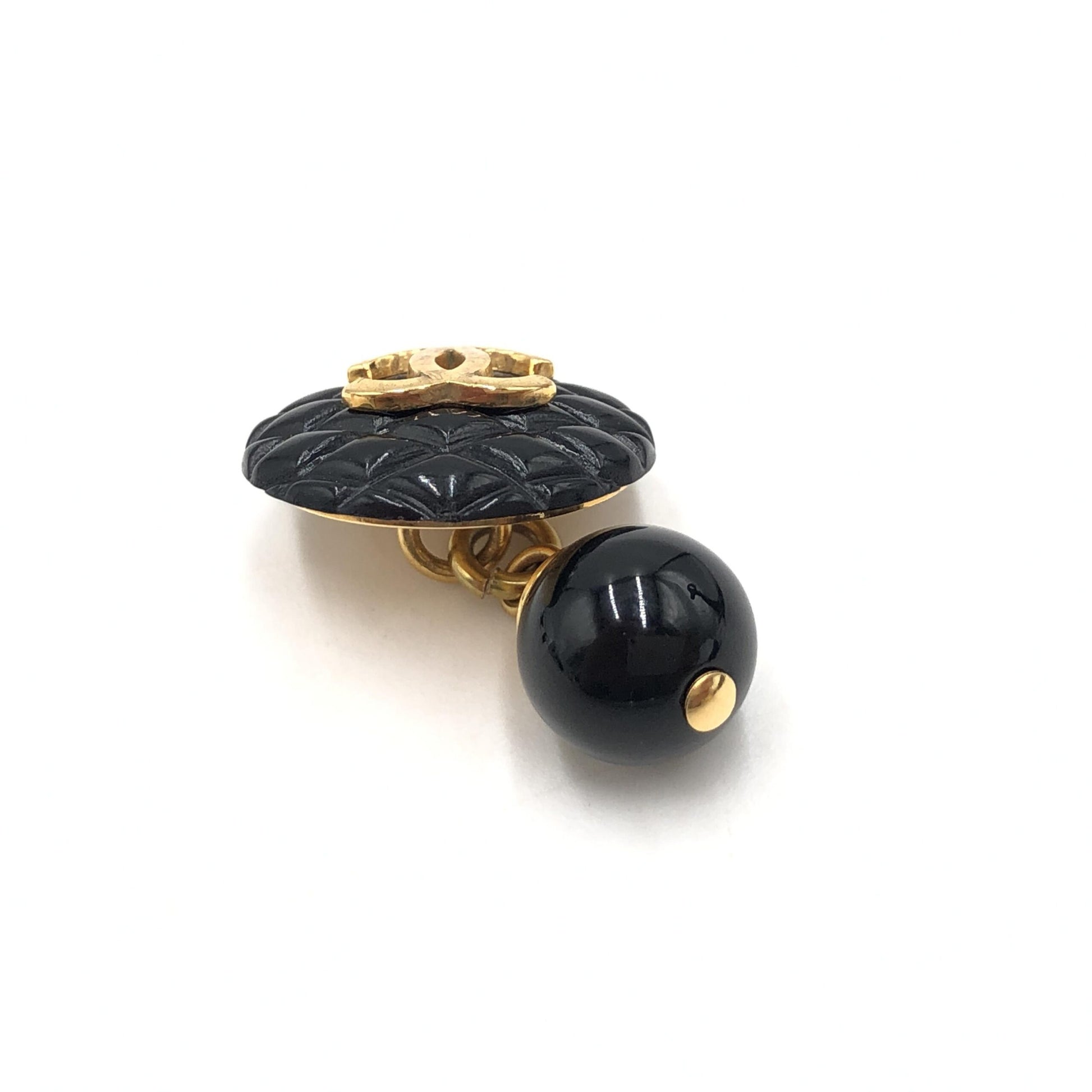 Chanel Matelasse Coco Mark Preloved Black Plastic Cufflinks with Minor Wear