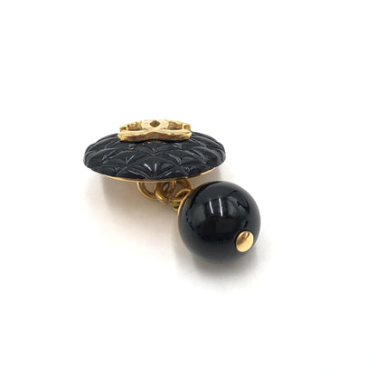Chanel Matelasse Coco Mark Preloved Black Plastic Cufflinks with Minor Wear