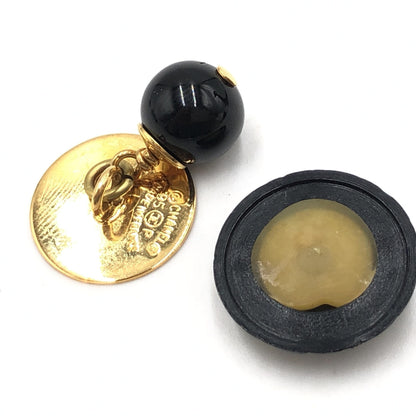 Chanel Matelasse Coco Mark Preloved Black Plastic Cufflinks with Minor Wear