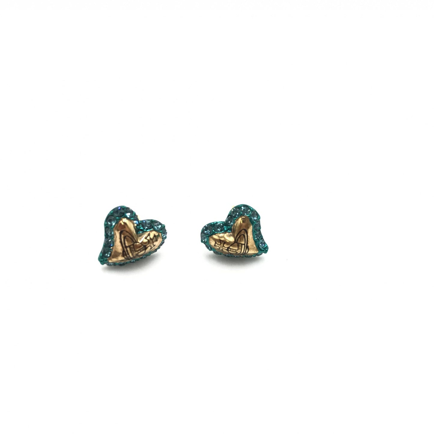 Vivienne Westwood Preloved Orb Heart Earrings in Precious Metal with Gold and Blue Stones