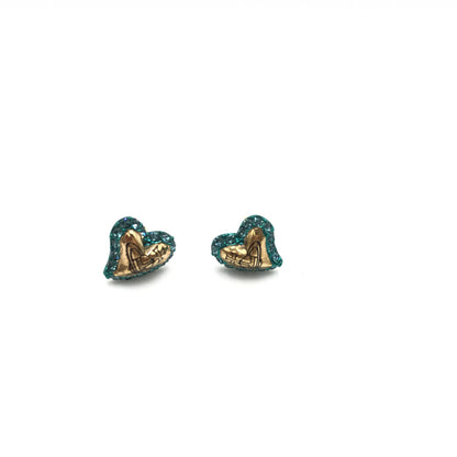 Vivienne Westwood Preloved Orb Heart Earrings in Precious Metal with Gold and Blue Stones