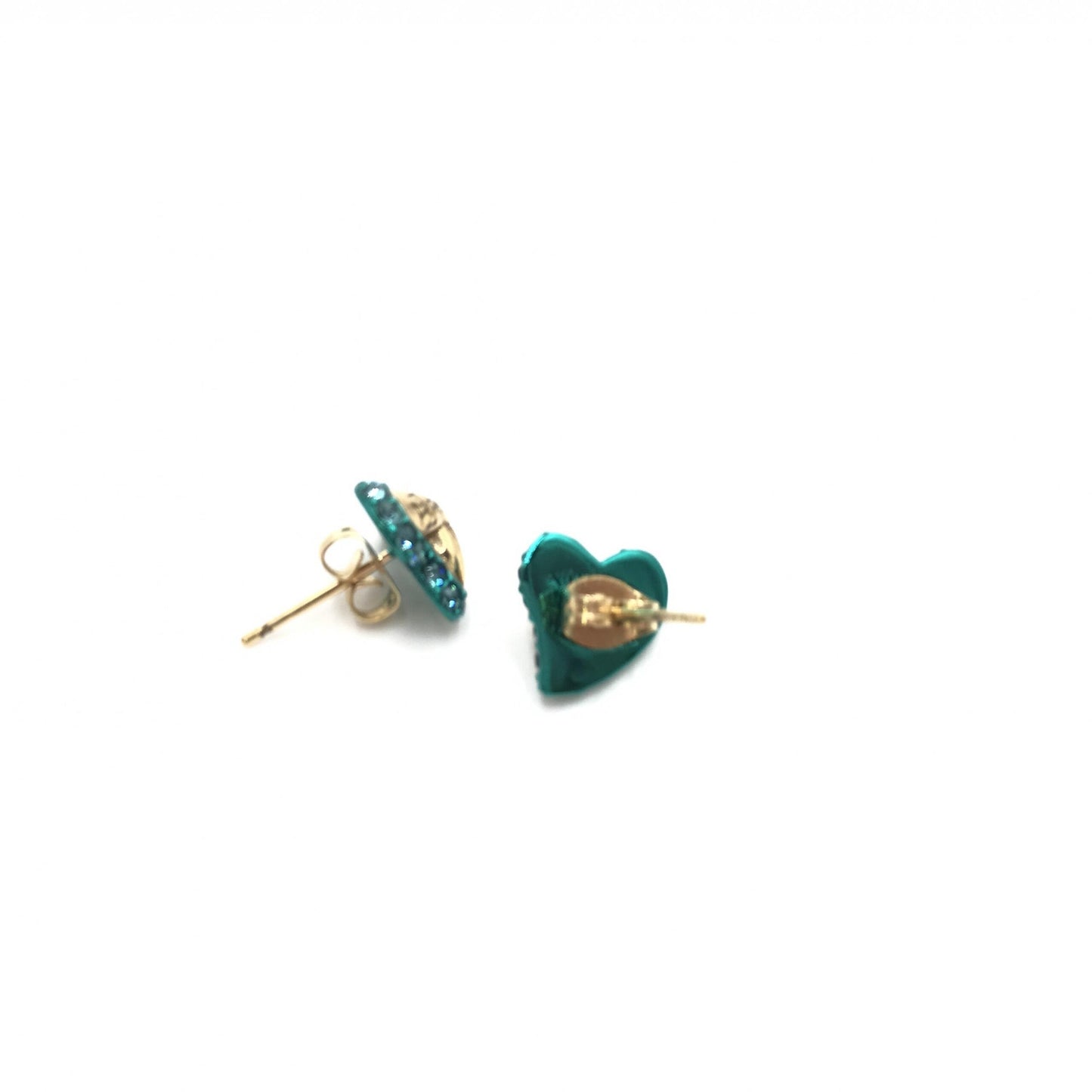 Vivienne Westwood Preloved Orb Heart Earrings in Precious Metal with Gold and Blue Stones