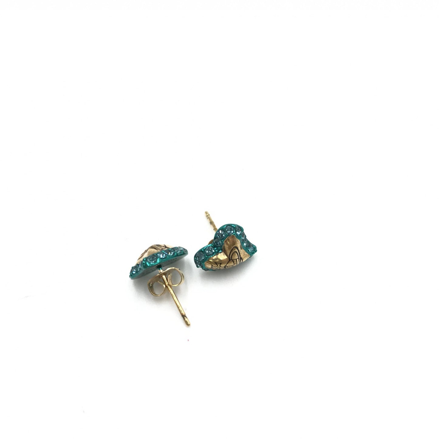 Vivienne Westwood Preloved Orb Heart Earrings in Precious Metal with Gold and Blue Stones
