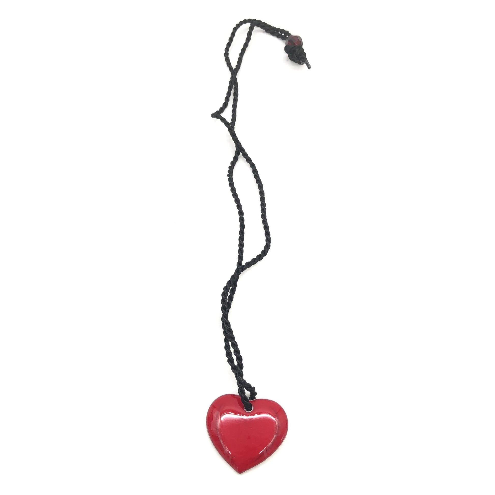 Christian Dior Red Heart Pendant Necklace With Braided String