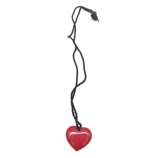 Christian Dior Red Heart Pendant Necklace With Braided String