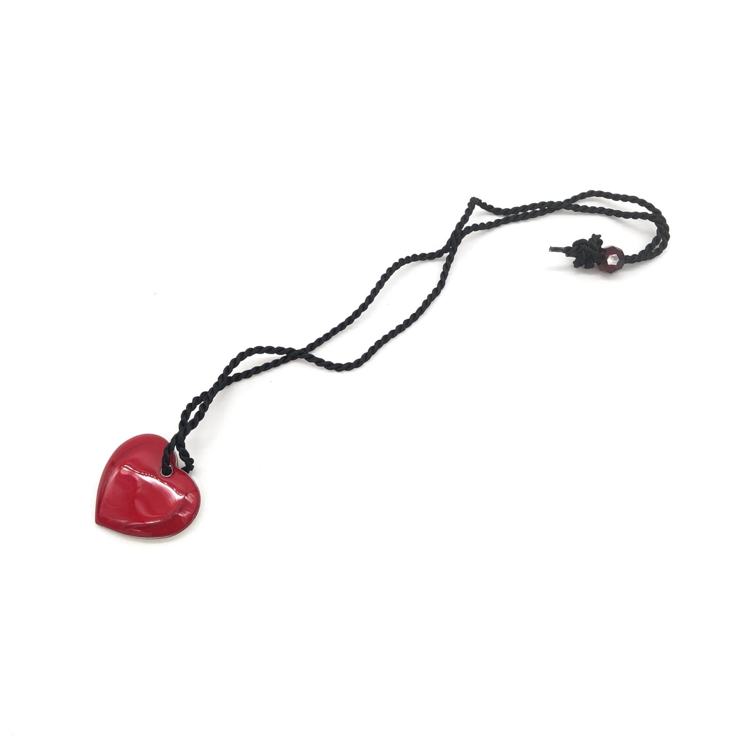 Christian Dior Red Heart Pendant Necklace With Braided String