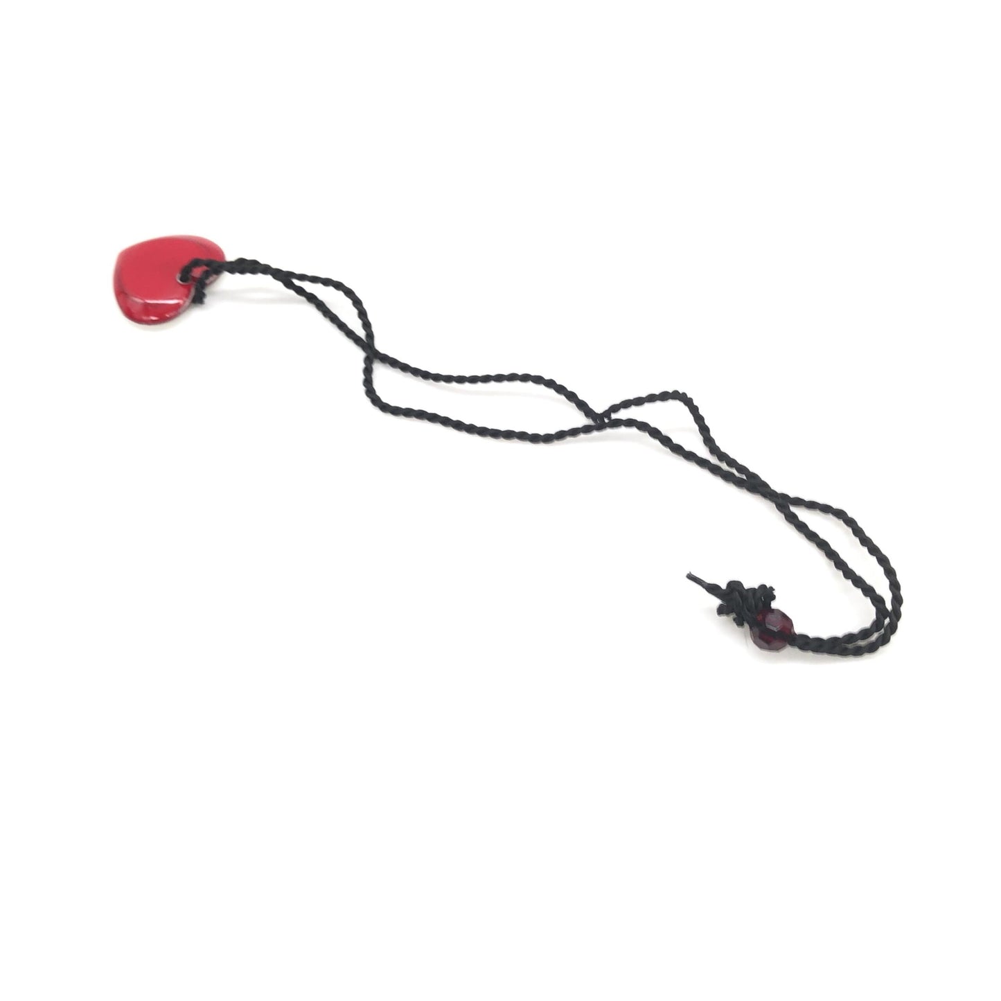 Christian Dior Red Heart Pendant Necklace With Braided String