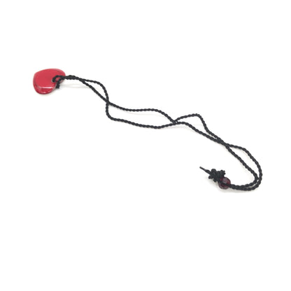 Christian Dior Red Heart Pendant Necklace With Braided String