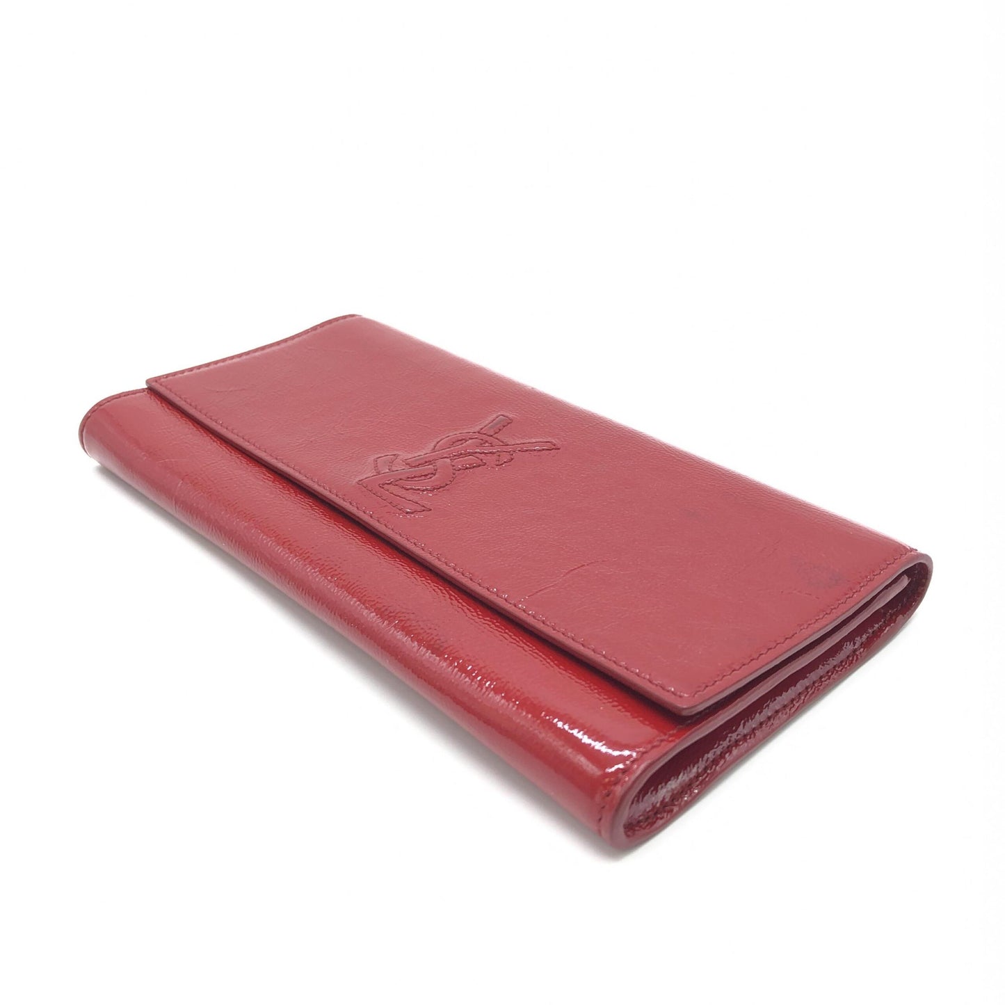 Yves Saint Laurent Preloved Red Patent Leather Clutch Bag – A Timeless Luxury Statement