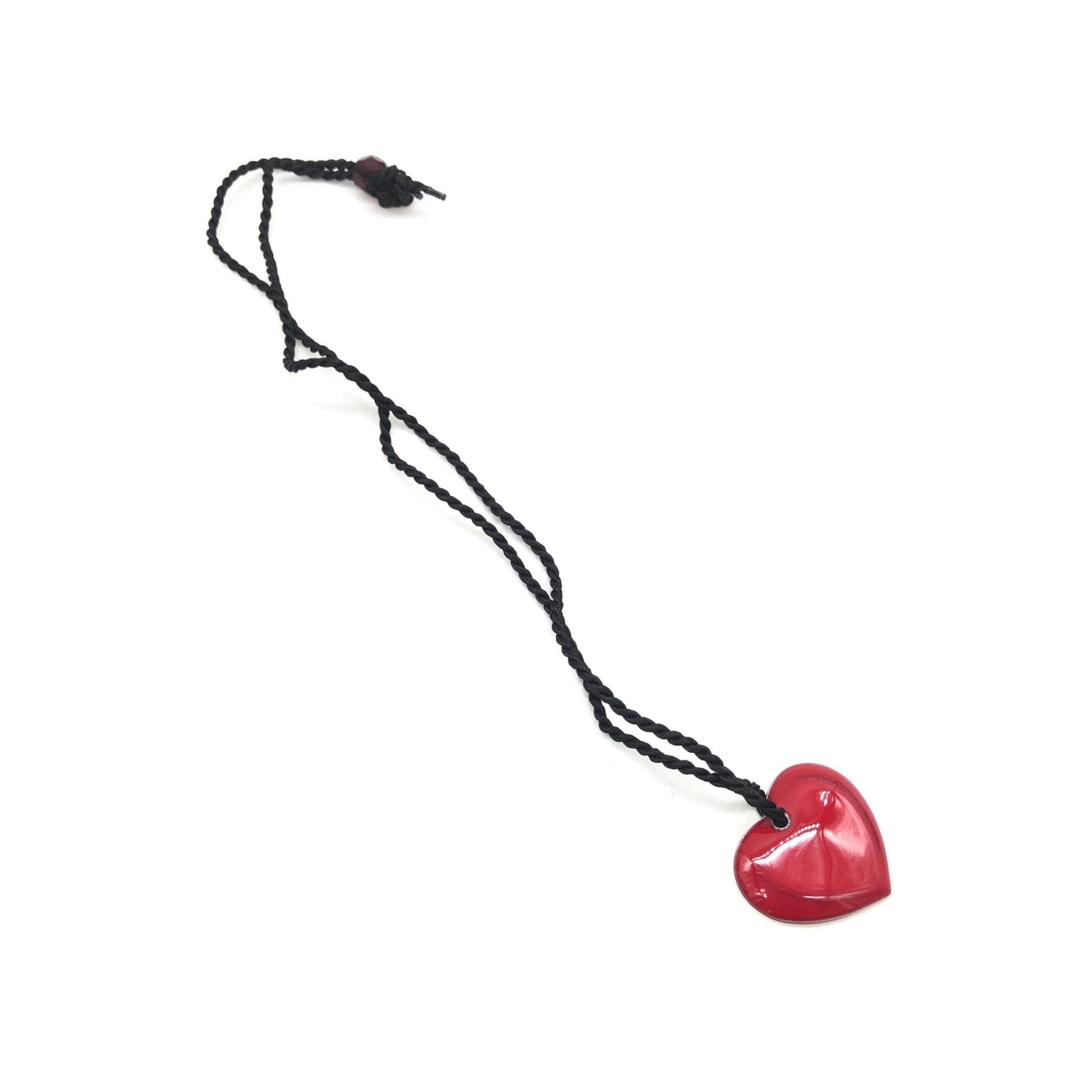 Christian Dior Red Heart Pendant Necklace With Braided String