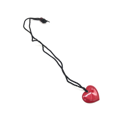 Christian Dior Red Heart Pendant Necklace With Braided String