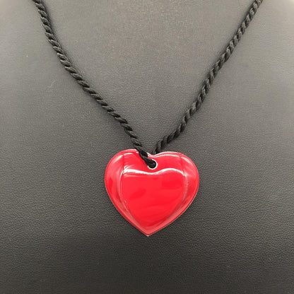 Christian Dior Red Heart Pendant Necklace With Braided String