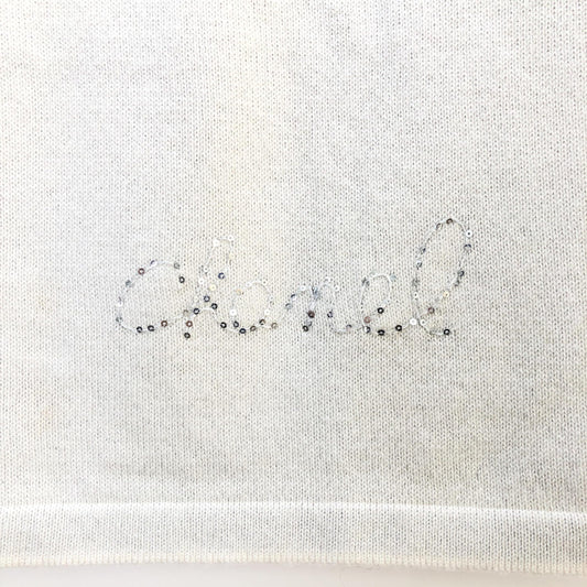 Chanel Preloved Wool Shawl/Scarf in Pristine White - Timeless Elegance