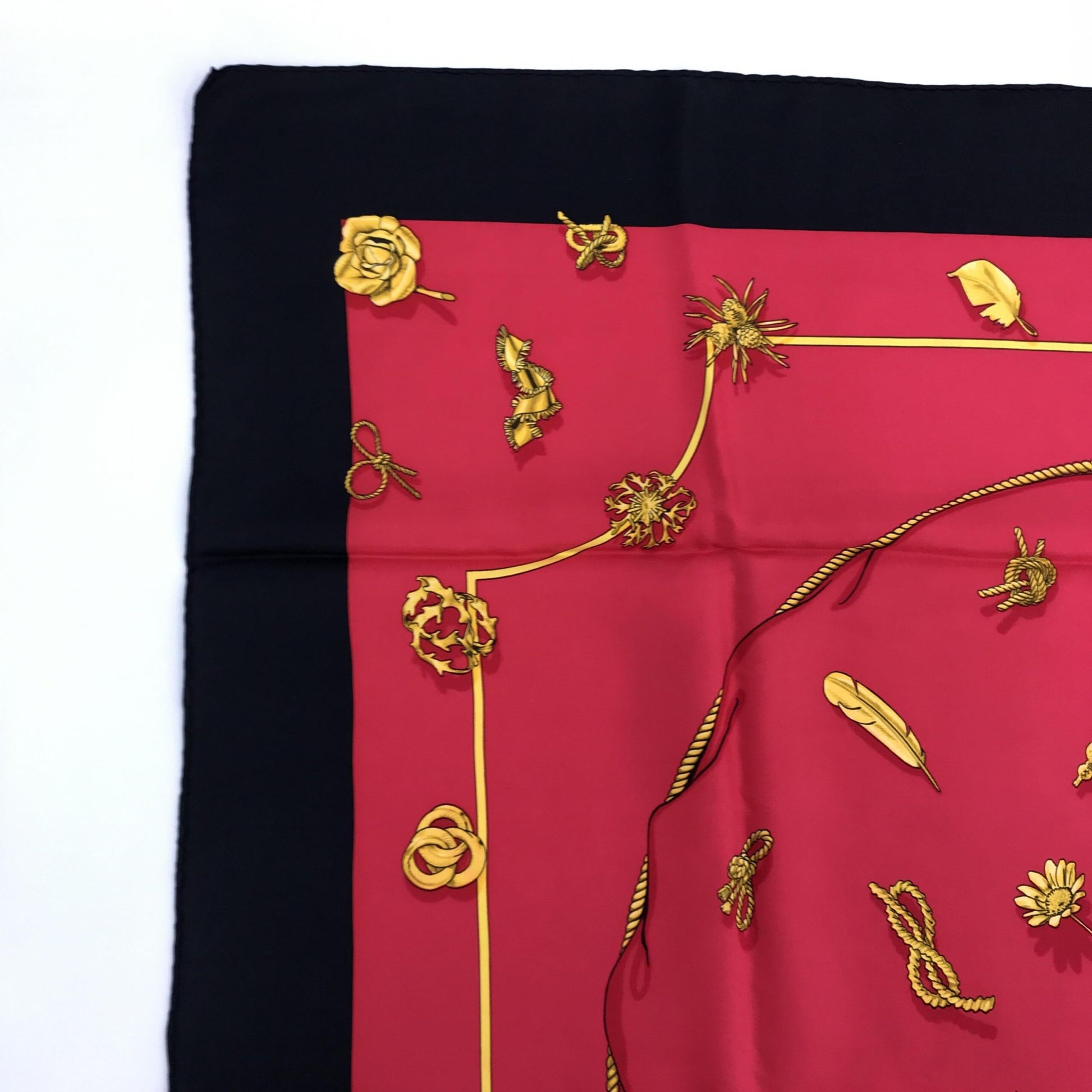Hermès Preloved Silk Scarf - Timeless Elegance in Black and Red