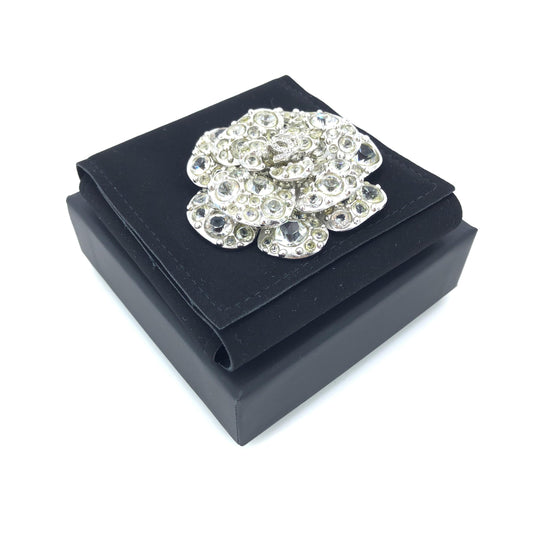 Chanel Preloved Silver Crystal Camellia Flower Brooch - A Timeless Elegance