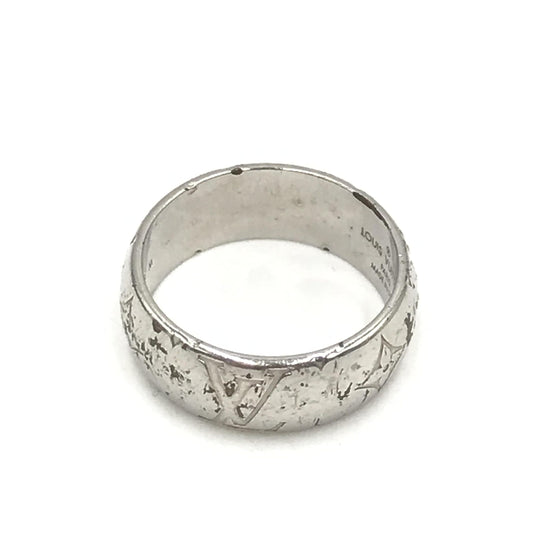 Louis Vuitton Preloved Silver-Tone Monogram Band Ring - Timeless Elegance in Fair Condition