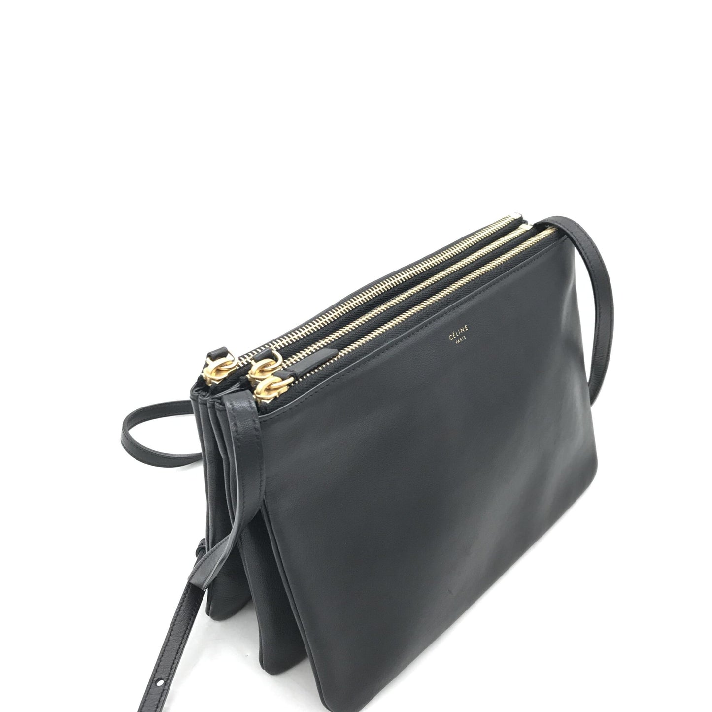 Celine Preloved Trio Black Leather Shoulder Bag – Timeless Elegance with Character