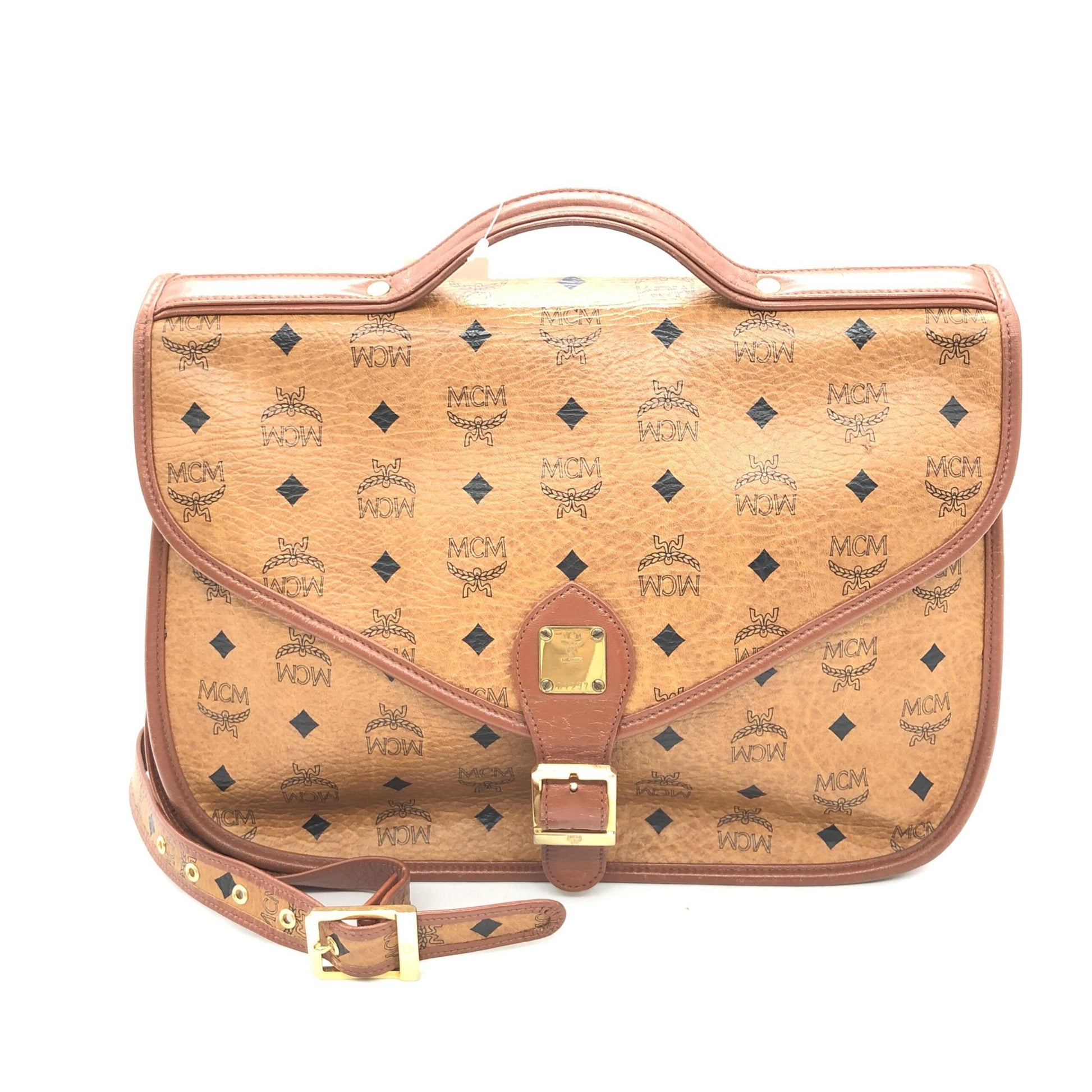 MCM Preloved Vesutos Leather Messenger Bag - Exquisite Craftsmanship in Cognac with Vintage Charm