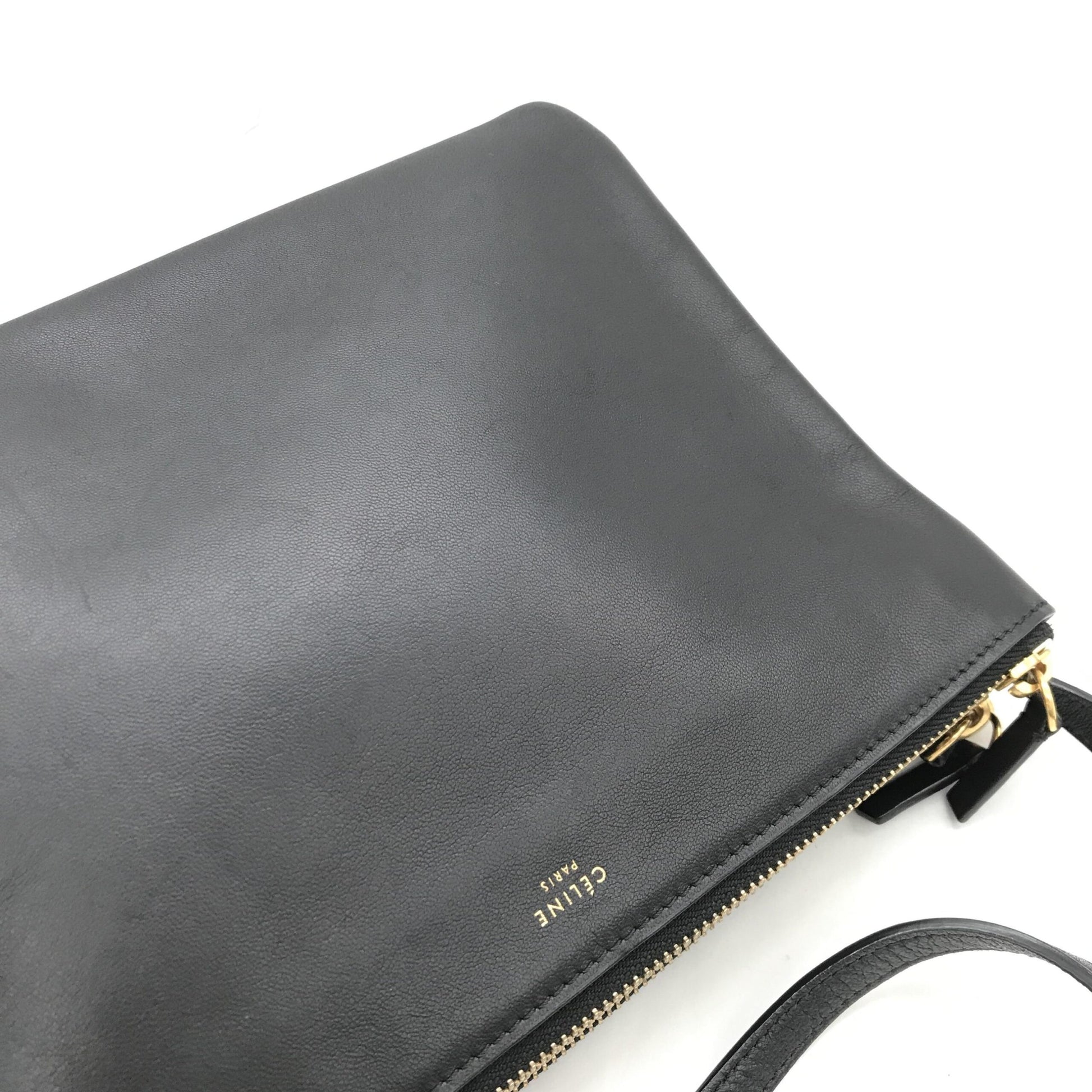 Celine Preloved Trio Black Leather Shoulder Bag – Timeless Elegance with Character