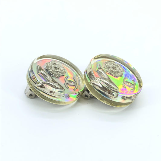 Chanel Vintage Holographic Logo Clip-On Earrings - Exquisite Preloved Elegance