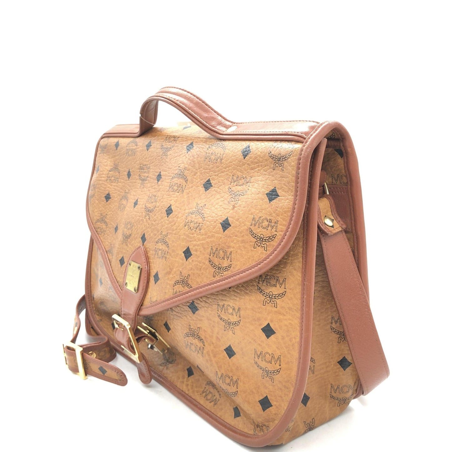 MCM Preloved Vesutos Leather Messenger Bag - Exquisite Craftsmanship in Cognac with Vintage Charm