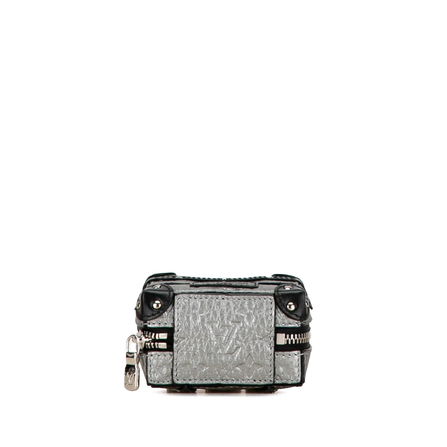 Louis Vuitton Preloved Trunk Motif Leather Key Charm with Box - Exquisite Silver Elegance