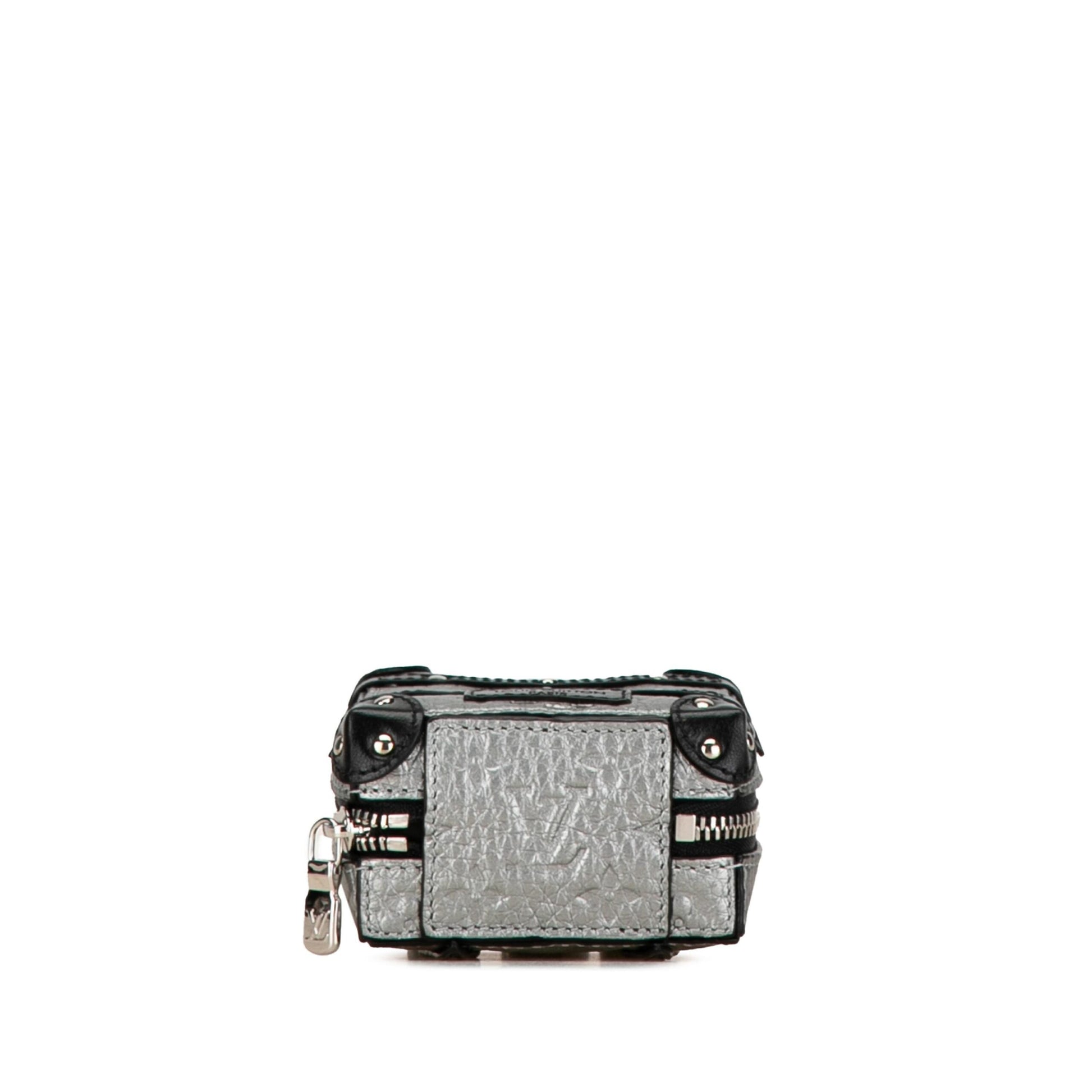 Louis Vuitton Preloved Trunk Motif Leather Key Charm with Box - Exquisite Silver Elegance