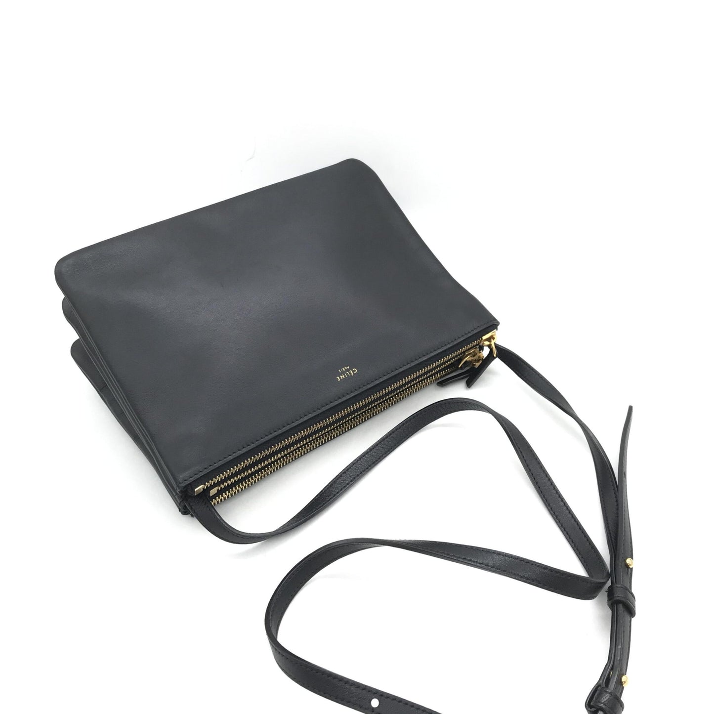 Celine Preloved Trio Black Leather Shoulder Bag – Timeless Elegance with Character