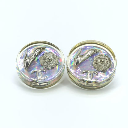 Chanel Vintage Holographic Logo Clip-On Earrings - Exquisite Preloved Elegance