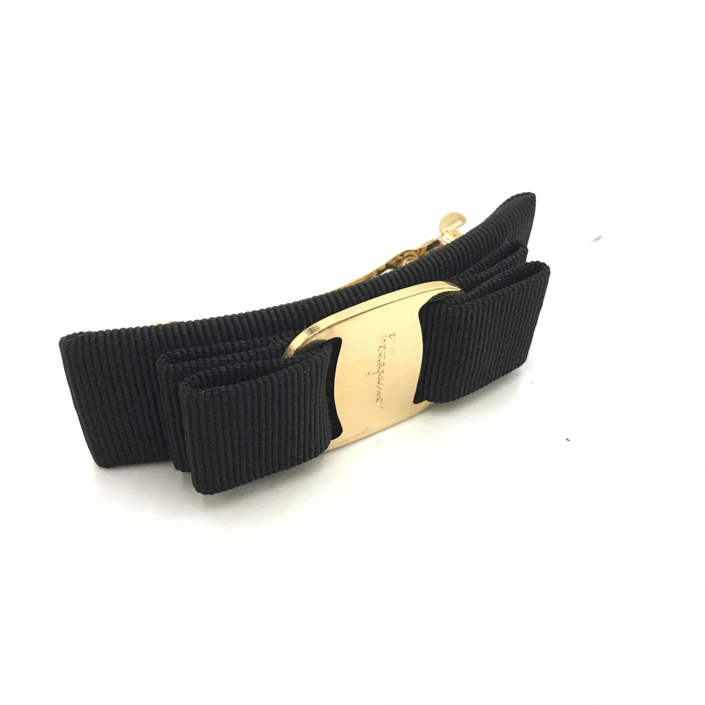 Salvatore Ferragamo Preloved Vara Hair Clip in Black with Gold Hardware – A Timeless Statement of Elegance