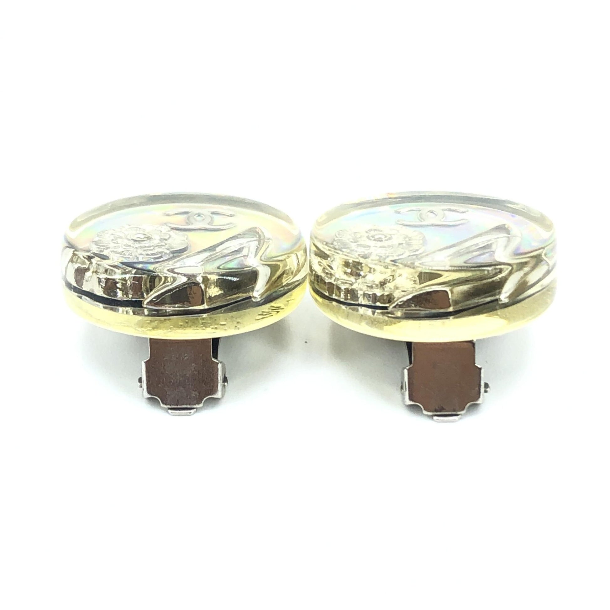 Chanel Vintage Holographic Logo Clip-On Earrings - Exquisite Preloved Elegance