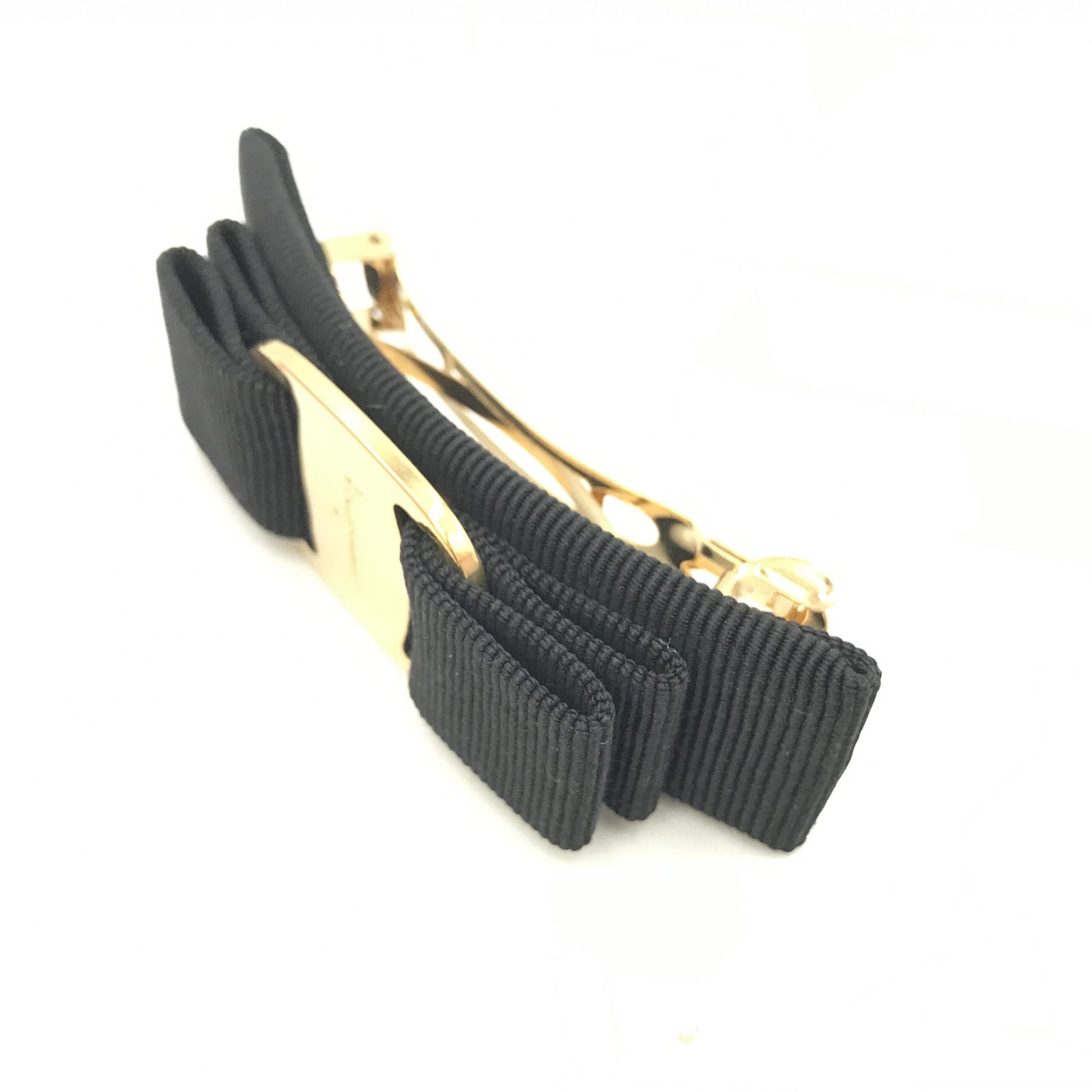 Salvatore Ferragamo Preloved Vara Hair Clip in Black with Gold Hardware – A Timeless Statement of Elegance