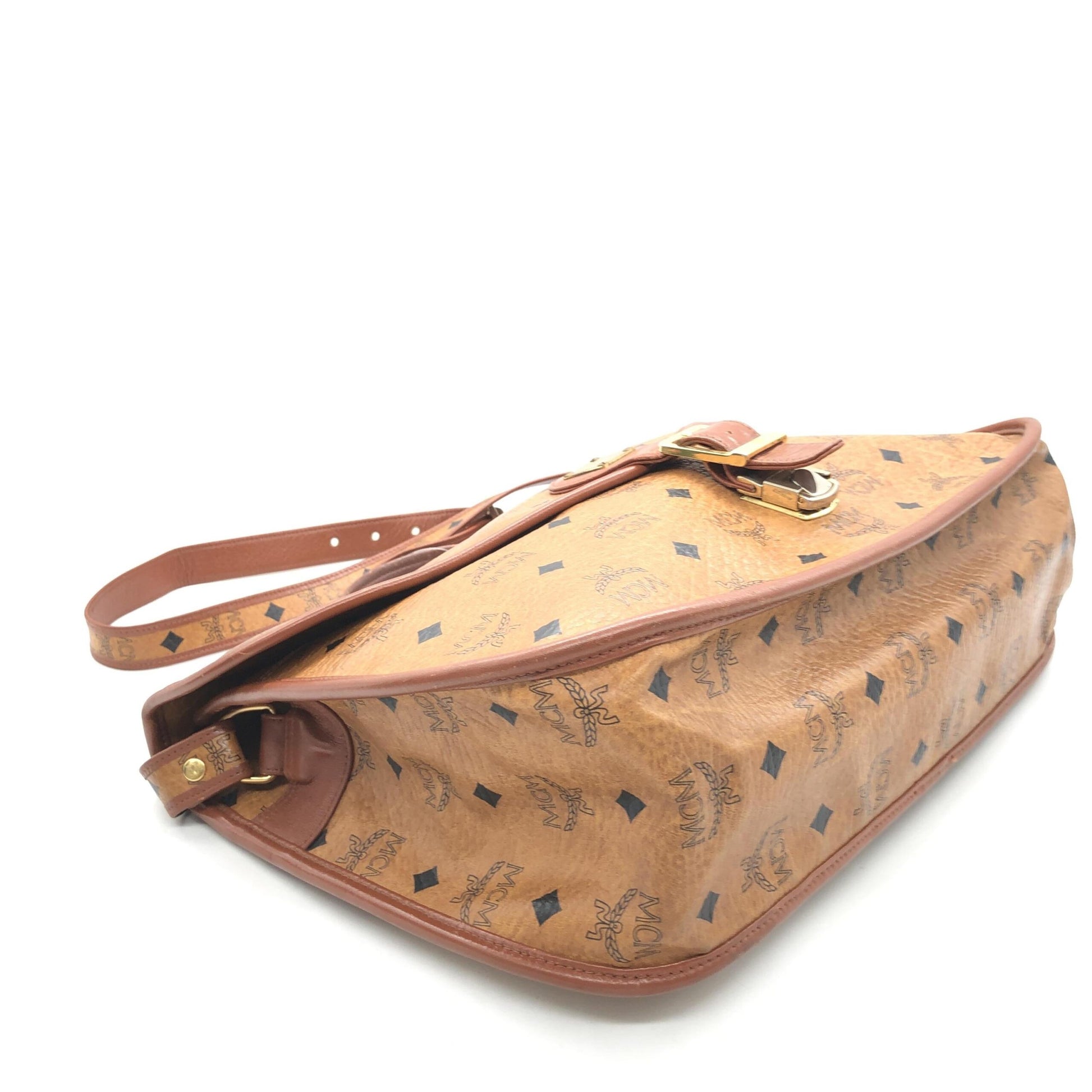 MCM Preloved Vesutos Leather Messenger Bag - Exquisite Craftsmanship in Cognac with Vintage Charm