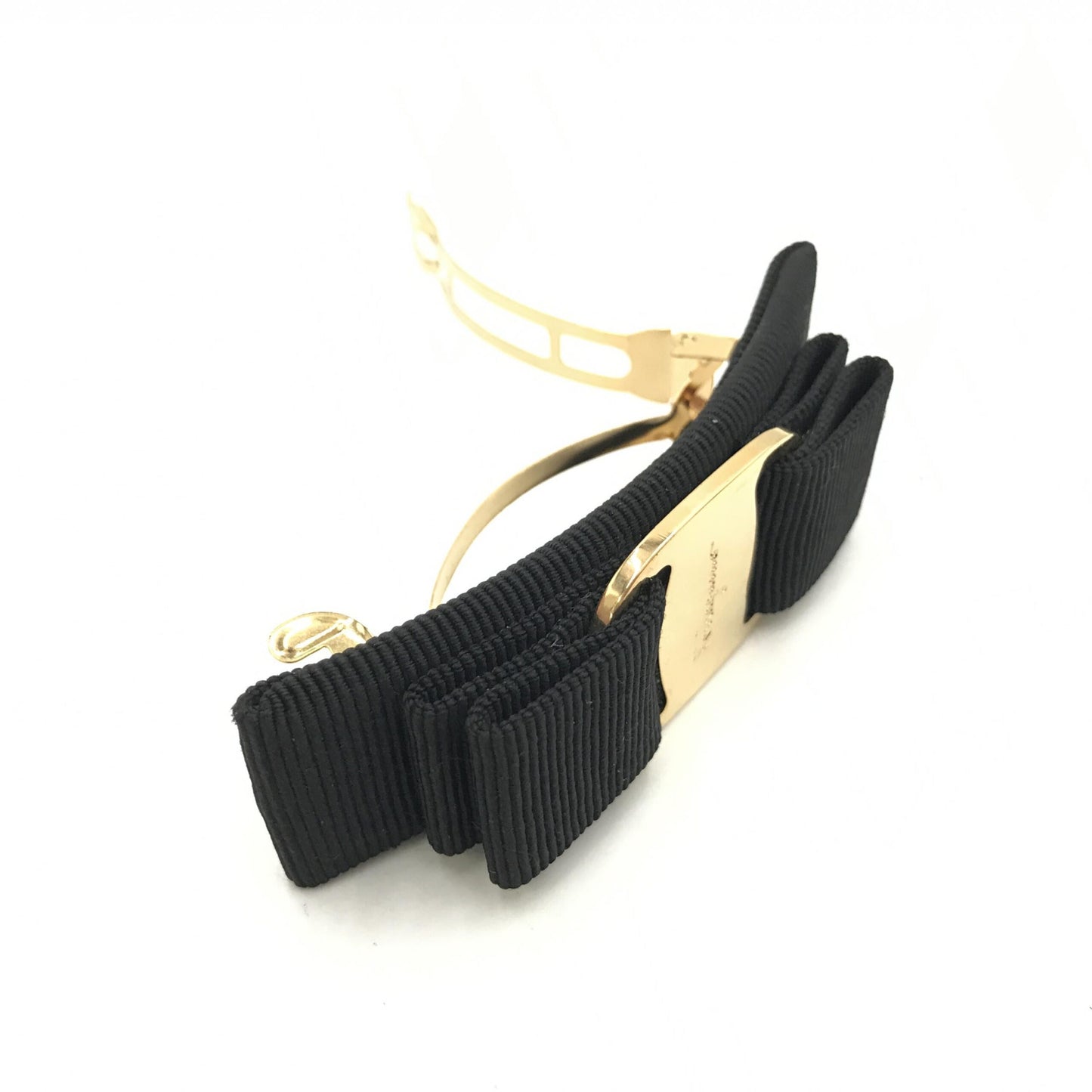 Salvatore Ferragamo Preloved Vara Hair Clip in Black with Gold Hardware – A Timeless Statement of Elegance