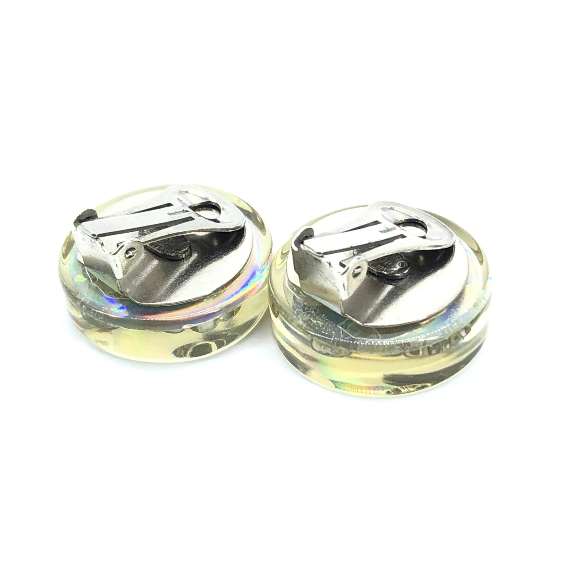 Chanel Vintage Holographic Logo Clip-On Earrings - Exquisite Preloved Elegance
