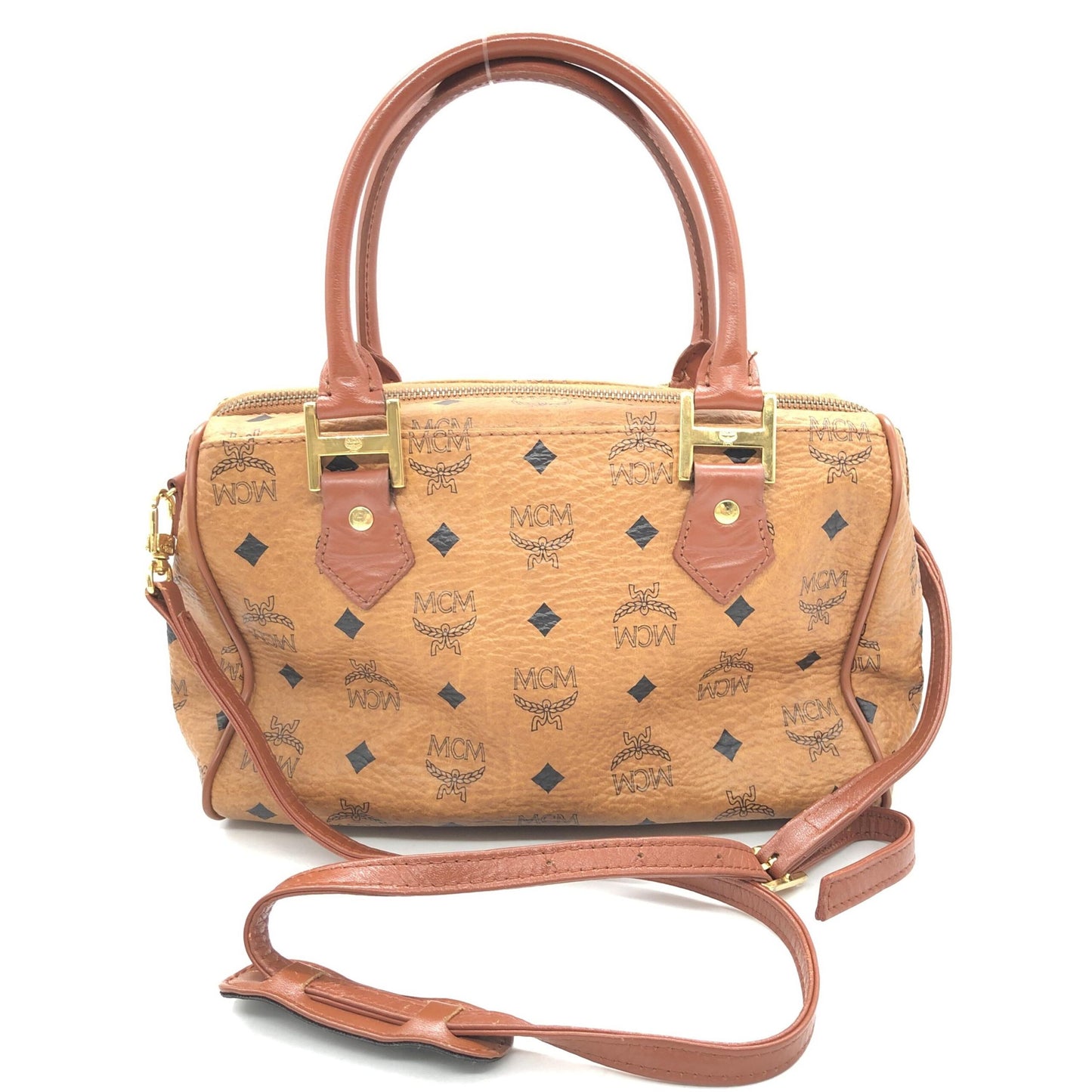 MCM Preloved Visetos 2WAY Mini Boston Bag in Vibrant Orange