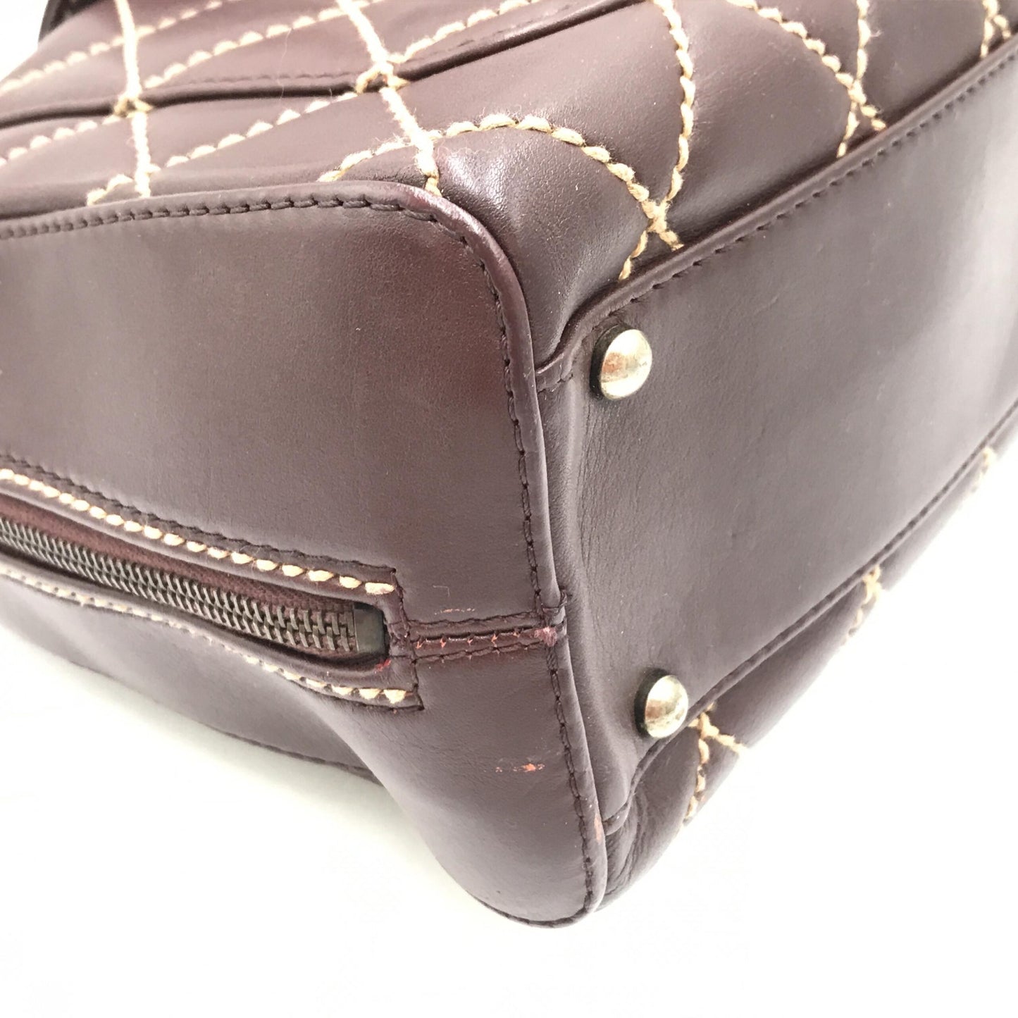 Chanel Preloved Wild Stitch Handbag Mini Boston Red - Vintage Elegance in Fair Condition